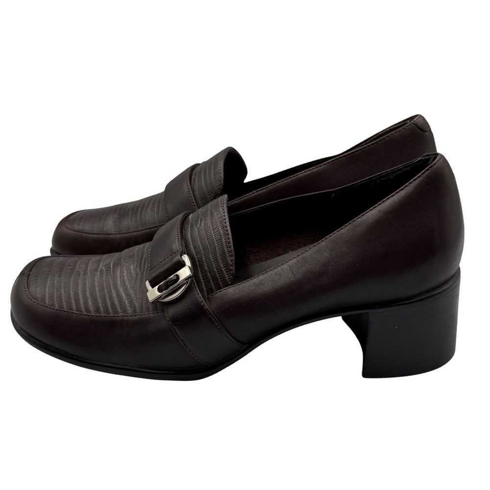 A2 by Aerosoles Womens Square Toe Brown Leather Block Heel Loafers Shoes Size 6B